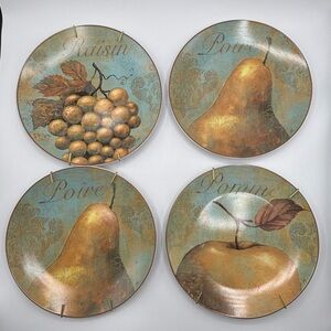 Pier 1 French Fruit Dessert Plates (Set Of 4) 2 - Pear, 1 - Raisin 1 - Apple
